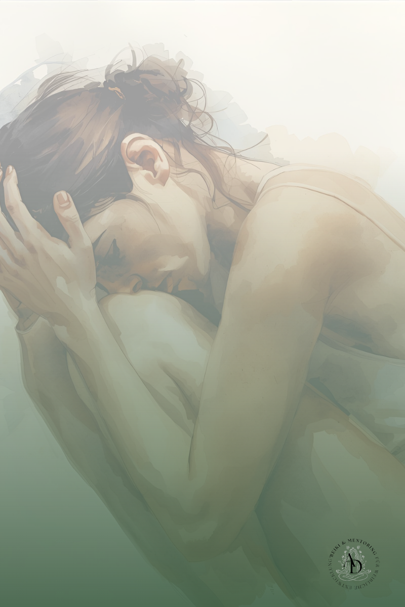 Frau in Embryohaltung - körperliche Erschöpfung